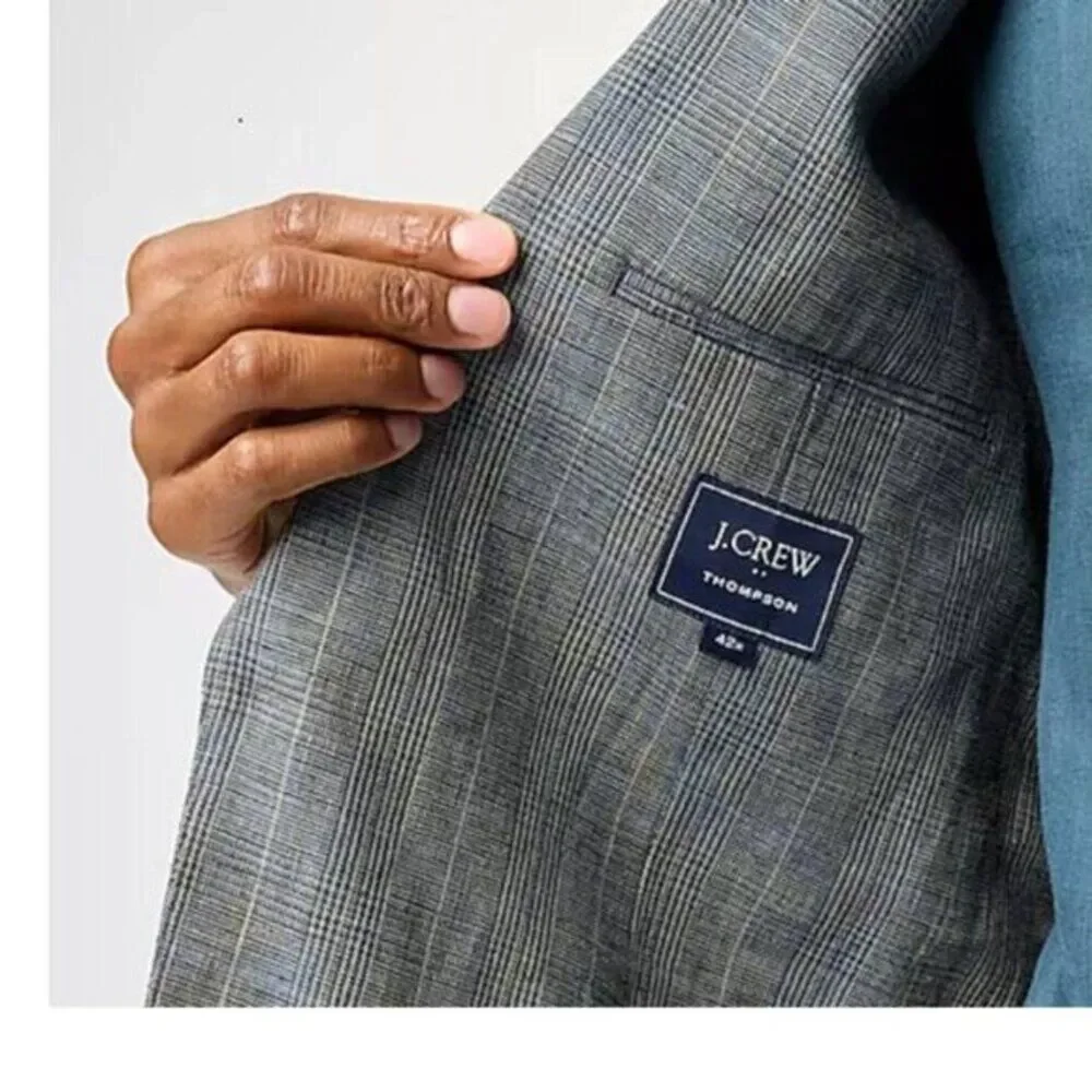 J‎ Crew Men's Thompson Plaid Blazer 100% Linen Slim Fit  $298 Size 36R Formal